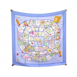 NEUF FOULARD HERMES LE JEU DES PETITS BONHEURS S. DE SYNES CARRE SOIE BLEU 360€