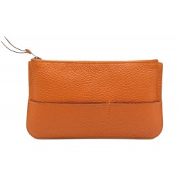 TROUSSE ZIPPEE HERMES DU PORTEFEUILLE DOGON DUO CUIR TOGO ORANGE PORTE CARTES