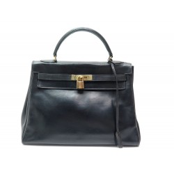 VINTAGE SAC A MAIN HERMES KELLY 32 RETOURNE CUIR BOX SOUPLE NOIR HAND BAG 7500€