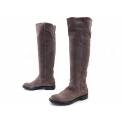 CHAUSSURES SANTONI BOTTES CAVALIERES 37.5 IT 38 FR EN DAIM GRIS ETAIN BOOTS 790€