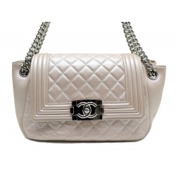 NEUF SAC A MAIN CHANEL FERMOIR BOY CUIR ROSE METALISE MATELASSE HAND BAG 4000€