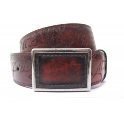 NEUF CEINTURE BERLUTI SCRITTO CUIR PATINE MARRON + SAC POCHON LEATHER BELT 490€