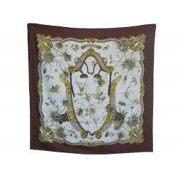 FOULARD HERMES INGRID LENKE SZECHENZYL CARRE SOIE MARRON BROWN SILK SCARF 360€