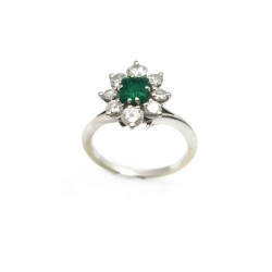 BAGUE MARQUISE T 55 SERTIE EMERAUDE 0.45 DIAMANTS 0.8 CT EN OR BLANC 4.4GR RING