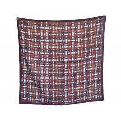 NEUF FOULARD HERMES BOLDUC AU CARRE CATHY LATHAM EN SOIE MARRON SILK SCARF 360€