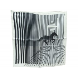 NEUF FOULARD HERMES H AU GALOP BARRET GAVROCHE SOIE NOIR & BLANC SILK SCARF 165€