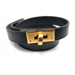 BRACELET KELLY DOUBLE TOUR CUIR NOIR 