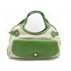 SAC A MAIN TODS CUIR ET TOILE VERT 