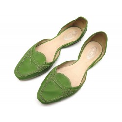 CHAUSSURES TOD'S BALLERINES 37 EN CUIR VERT GREEN LEATHER FLAT SHOES 490€