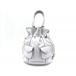 SAC A MAIN LANCEL SEAU A LACET 23 CM EN CUIR BLANC WHITE LEATHER BUCKET BAG 600€