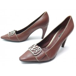 CHAUSSURES LOUIS VUITTON ERIKA PUMP ESCARPINS 38.5 EN CUIR MARRON SHOES 590