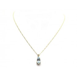 COLLIER EN OR JAUNE 3 GR PENDENTIF GOUTE AIGUE MARINE DIAMANTS NECKLACE DIAMOND