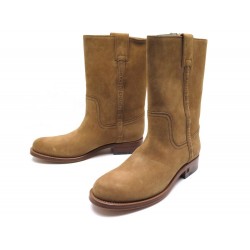 NEUF CHAUSSURES CHANEL BOTTES DE MOTO G26506 41 DAIM CAMEL BIKING BOOTS 1200€