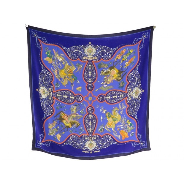 CHALE HERMES POESIE PERSANE JULIA ABADIE CARRE CACHEMIRE & SOIE BLEU SCARF 930€