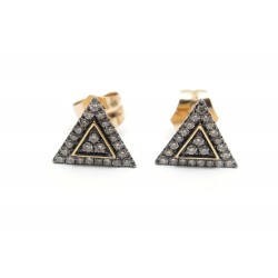 NEUF BOUCLES D'OREILLES DJULA TRIANGLE EN OR ROSE DIAMANTS MARRON EARRINGS 2500€