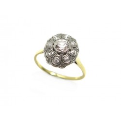 BAGUE ART DECO T 50 EN OR 18K 2.6GR SERTIE 9 DIAMANTS 0.77 CT GOLD DIAMONDS RING