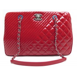 NEUF SAC A MAIN CHANEL SHOPPING GM CUIR CHEVRON MATELASSE VERNIS ROUGE BAG 3950€