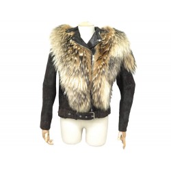 MANTEAU BALMAIN 7322685B 36 S BLOUSON CUIR & FOURRURE RATON LAVEUR COAT 10000€