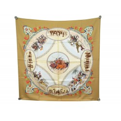 FOULARD HERMES CAVALIERS PEULS JEAN DE FOUGEROLLE CARRE EN SOIE CAMEL SCARF 360