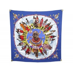 NEUF FOULARD HERMES PERLES DU KENYA DIMITRI RYBALTCHENKO CARRE SOIE BLEU 360