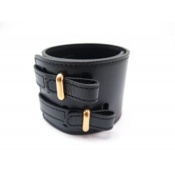 NEUF BRACELET HERMES DE FORCE LARGE 5CM EN CUIR EVERCALF NOIR DOUBLE BOUCLE 520€