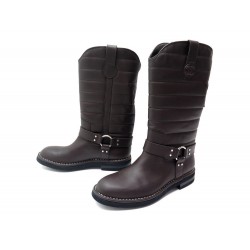 NEUF BOTTES CHANEL IG30209 MOTO MOTARDES MARRON MATELASSE BIKER BOOTS 1500