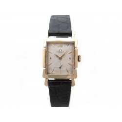 MONTRE OMEGA 27 MM MECANIQUE RECTANGLE OR JAUNE 14K CUIR NOIR GOLD WATCH