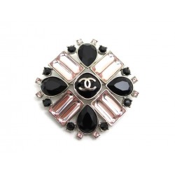 NEUF BROCHE CHANEL CROIX METAL AVEC PIERRES NOIR & STRASS ROSE BROOCH 820€