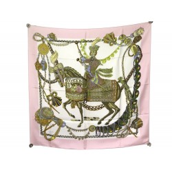 VINTAGE FOULARD HERMES LE TIMBALIER 1ERE EDITION SOIE ROSE PINK SILK SCARF 360€