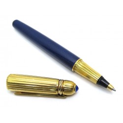 STYLO BILLE CARTIER PASHA ROLLERBALL PLAQUE OR & LAQUE BLEU GOLDEN PEN 750€