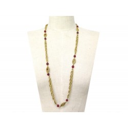 VINTAGE COLLIER CHANEL SAUTOIR 86CM EN METAL DORE & PERLES ROUGES NECKLACE 950€