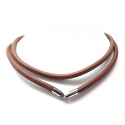 COLLIER HERMES LACET DOUBLE TOUR 100CM CUIR BARENIA ARGENTE BOITE NECKLACE 450€