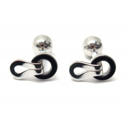 NEUF BOUTONS DE MANCHETTES CARTIER AGRAFE EN ARGENT 925 & LAQUE CUFFLINKS 560€