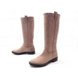 CHAUSSURES SANTONI 37.5 FR BOTTES CAVALIERES EN DAIM BEIGE DEER BOOTS 790€