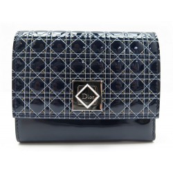 NEUF PORTEFEUILLE DIOR LADY CUIR VERNI BLEU 