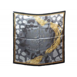 NEUF FOULARD CARTIER PANTHERE BIJOUX CARRE EN SOIE GRIS SCARF PANTHER GREY SILK 