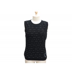 HAUT CHANEL P47981 38 M EN MAILLE EXTENSIBLE SANS MANCHE EN COTON NOIR TOP 1190