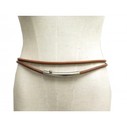 CEINTURE HERMES LACET DOUBLE TOUR EN CUIR BARENIA MARRON & ACIER BOITE BELT 600€