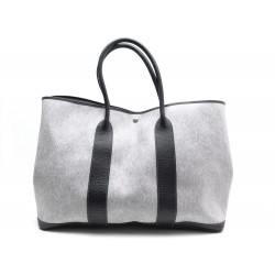 NEUF SAC A MAIN HERMES GARDEN PARTY 50 CM LARGE TOILE GRISE CUIR NOIR BAG 2400€