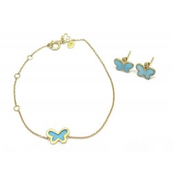 NEUF BRACELET + BOUCLES D'OREILLES DJULA PAPILLON OR JAUNE 18K & TURQUOISE 545€