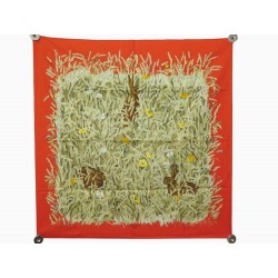 NEUF FOULARD HERMES LES BLES CARRE 70 CM EN COTON ROUGE RED COTTON SCARF 270€