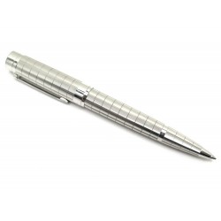 NEUF STYLO BILLE CARTIER EN ACIER BROSSE STRIE + BOITE NEW BALLPOINT PEN 650€