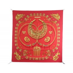 VINTAGE FOULARD HERMES CAVALIERS D'OR 1ERE EDITION 1976 EN SOIE ROUGE SCARF 360€