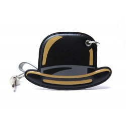 NEUF BIJOU DE SAC DELVAUX PORTE-CLES CHAPEAU BAS MAGRITTE EN CUIR NOIR KEYRING