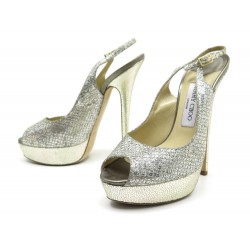 CHAUSSURES JIMMY CHOO 39.5 134AGNES ESCARPINS A PAILLETTES OR ARGENTE PUMP 695€