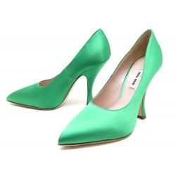 NEUF CHAUSSURES MIU MIU 38.5 ESCARPINS EN SATIN VERT 11CM PUMP GREEN SHOES NEW