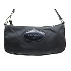 SAC A MAIN PRADA LOGO 25.5 CM EN TOILE NOIRE POHETTE HAND BAG CLUTCH 600€