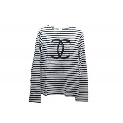 TEE SHIRT CHANEL C07811 CHRISTMAS COLLECTOR 2008 S 34-36 MARINIERE LOGO CC BLANC