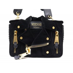 NEUF SAC A MAIN MOSCHINO BIKER CLUTCH VELOURS NOIR HAND BAG BLACK VELVET 845€