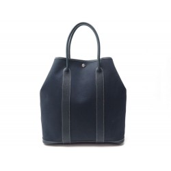 SAC A MAIN HERMES GARDEN PARTY VERTICAL MM EN TOILE CUIR BLEU HAND BAG 1600€